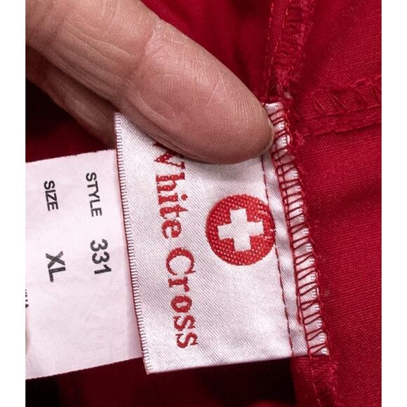 Women's XL Red Scrub Pants WHITE CROSS Wide Leg Elastic Back Draw String Cargo - Picture 4 of 5